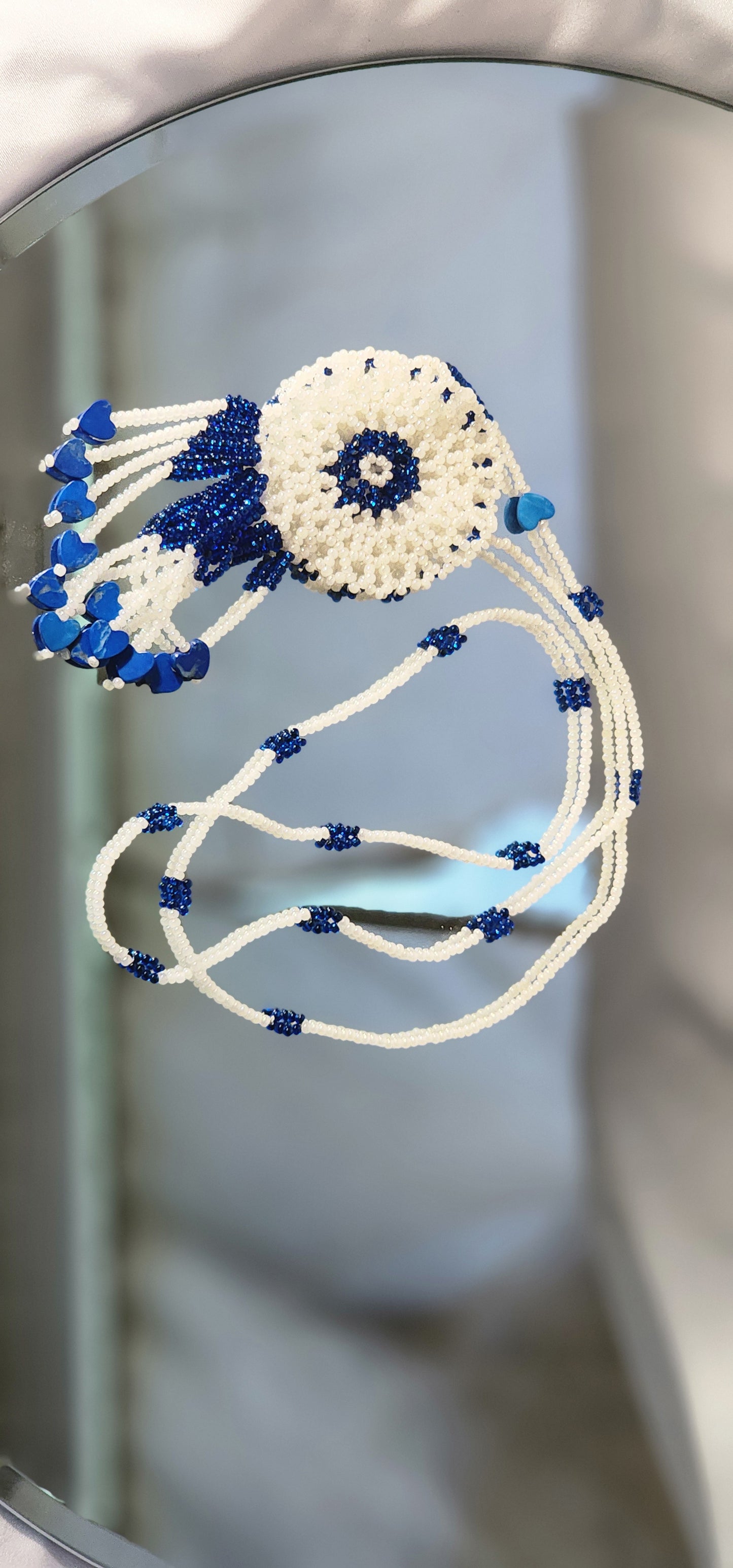 Handmade Beaded Pouch Necklaces – #403 - Blue Firework