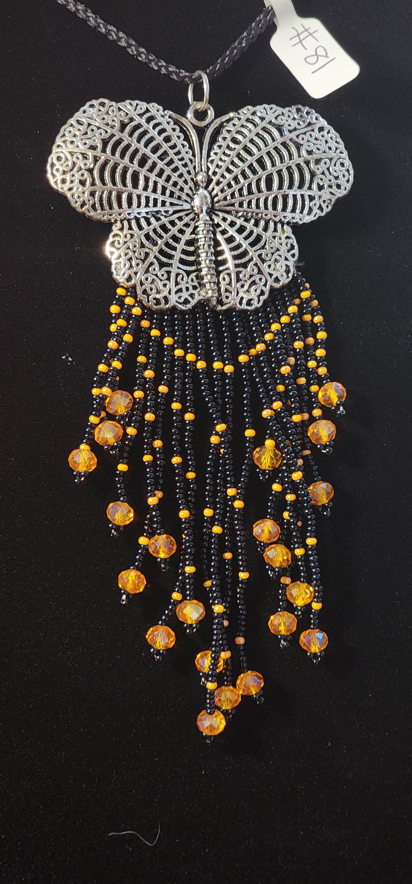 Handmade Beaded Necklace - #81 - Metal Butterfly