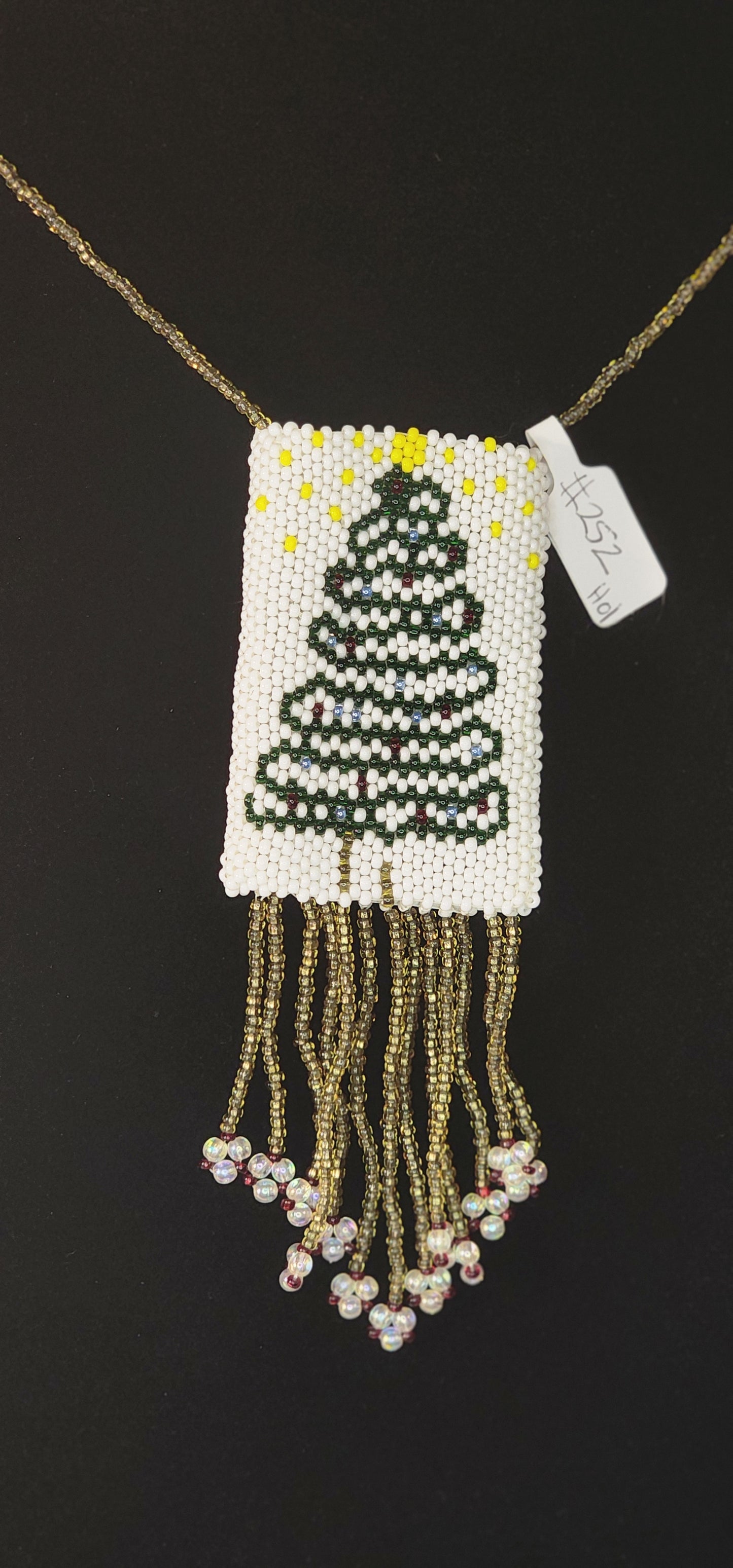 Handmade Beaded Pouch Necklaces – #252 - White Christmas