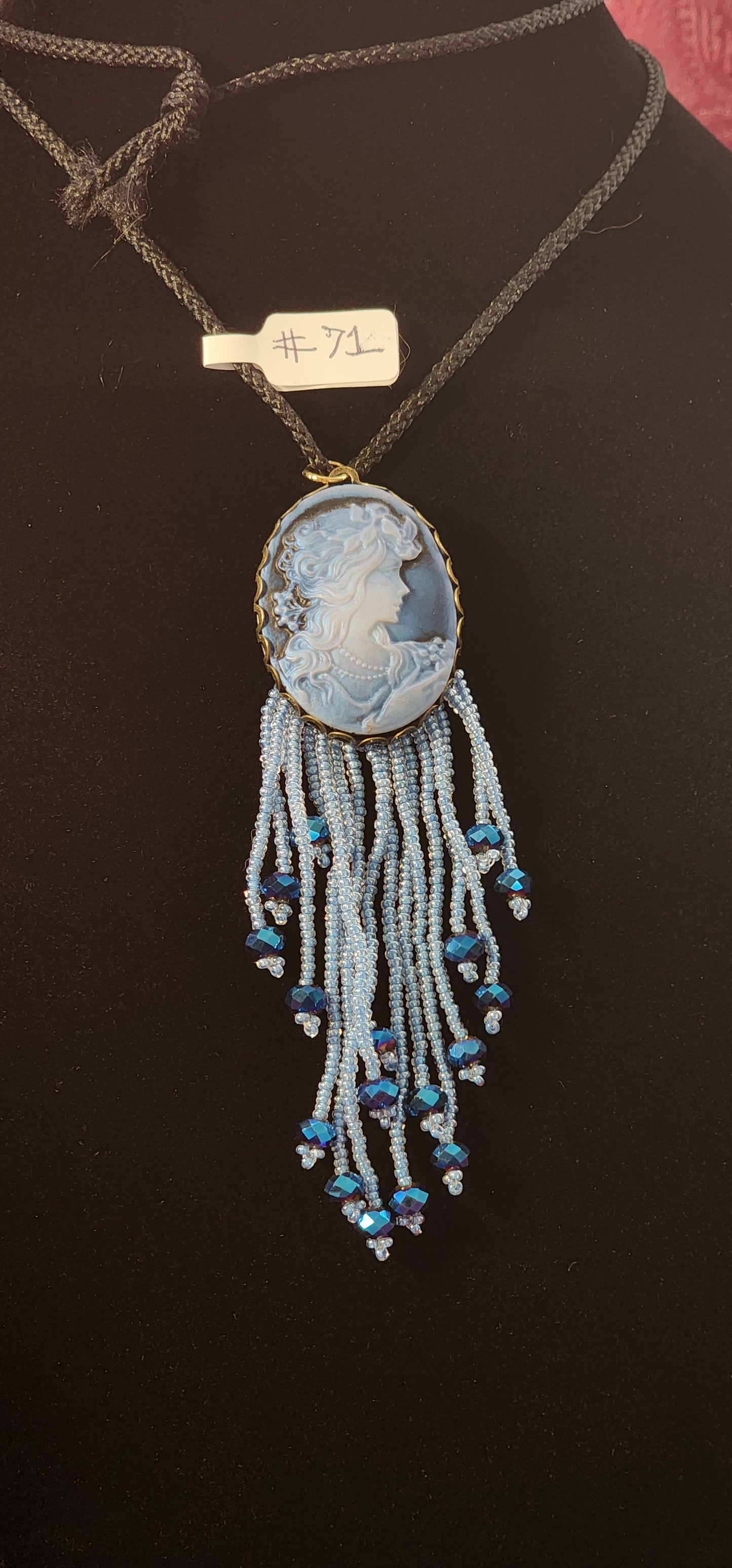 Handmade Beaded Necklace - #71- Blue Cameo