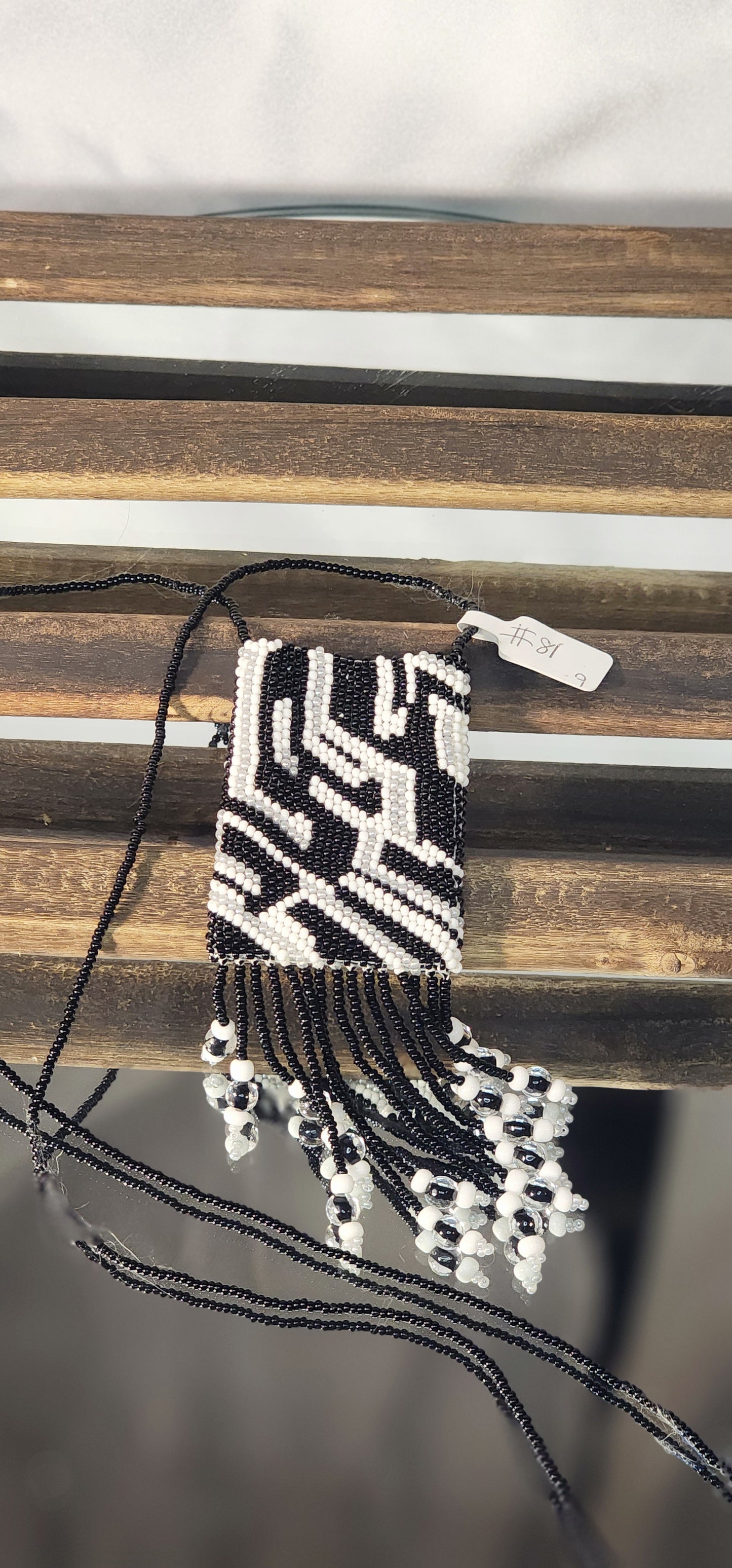 Handmade Beaded Pouch Necklaces – #81 - Zebra Print
