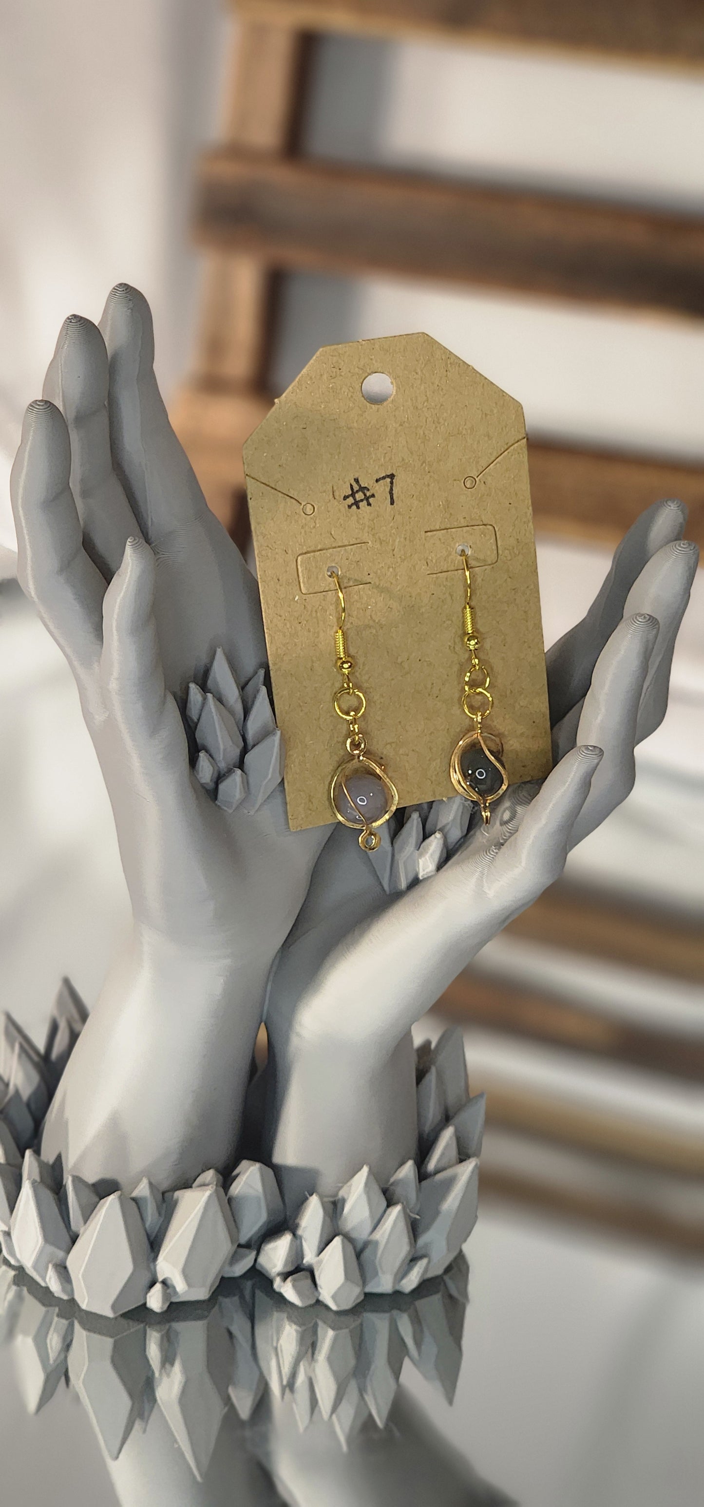 Glass Beaded Earrings - #7 - Gray & Silver
