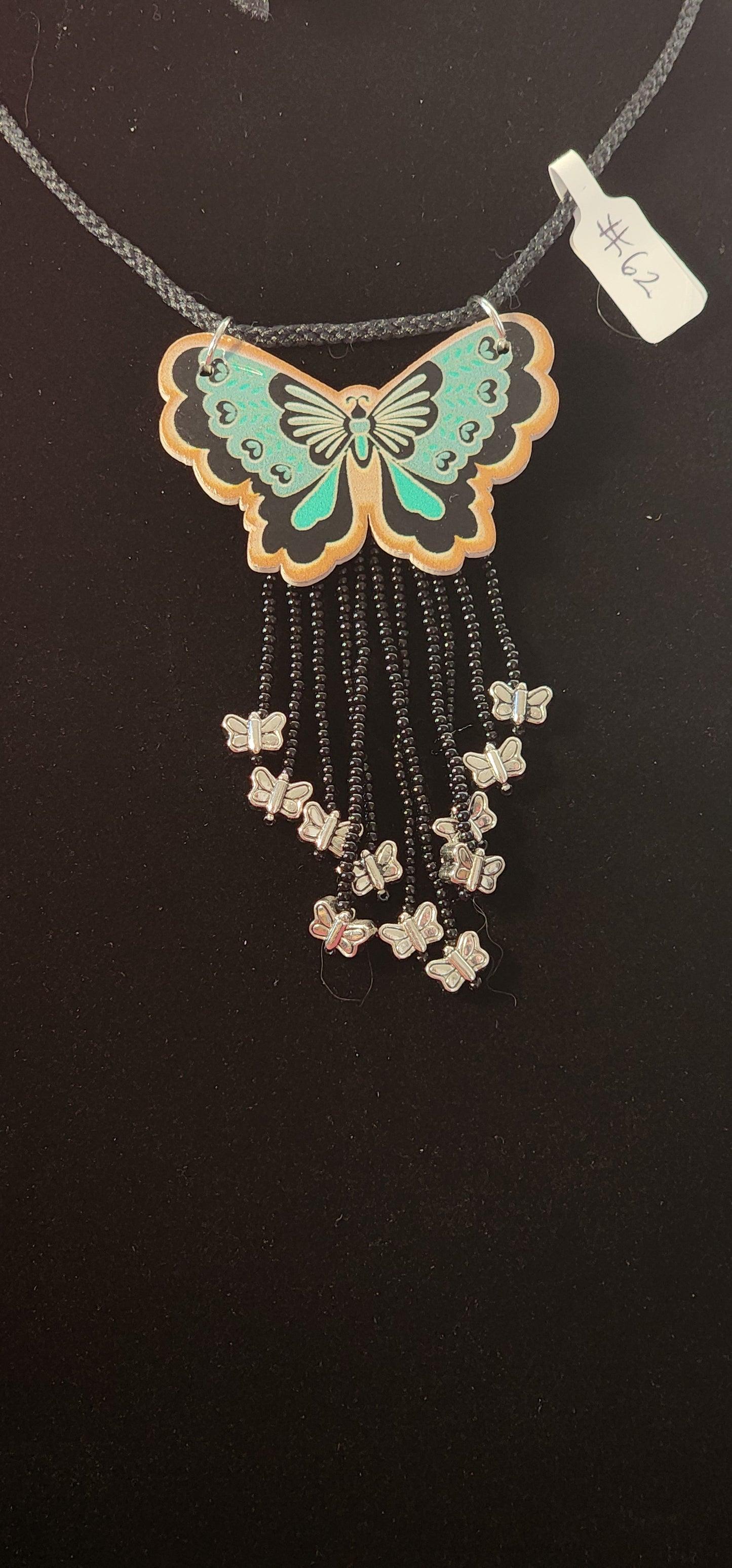 Handmade Beaded Necklace - #62 - Blue Butterfly