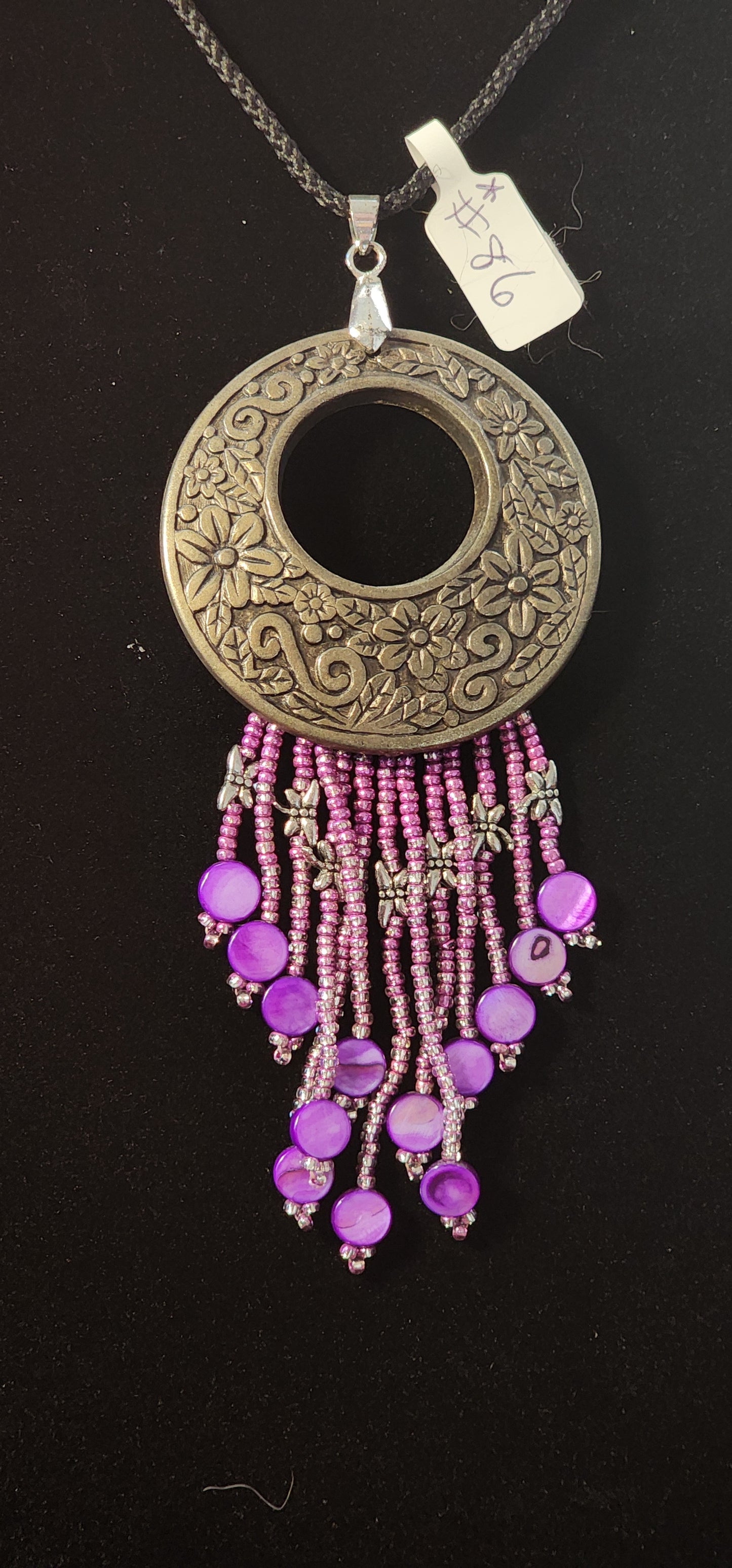 Handmade Beaded Necklace - #86 - Metal Flowers