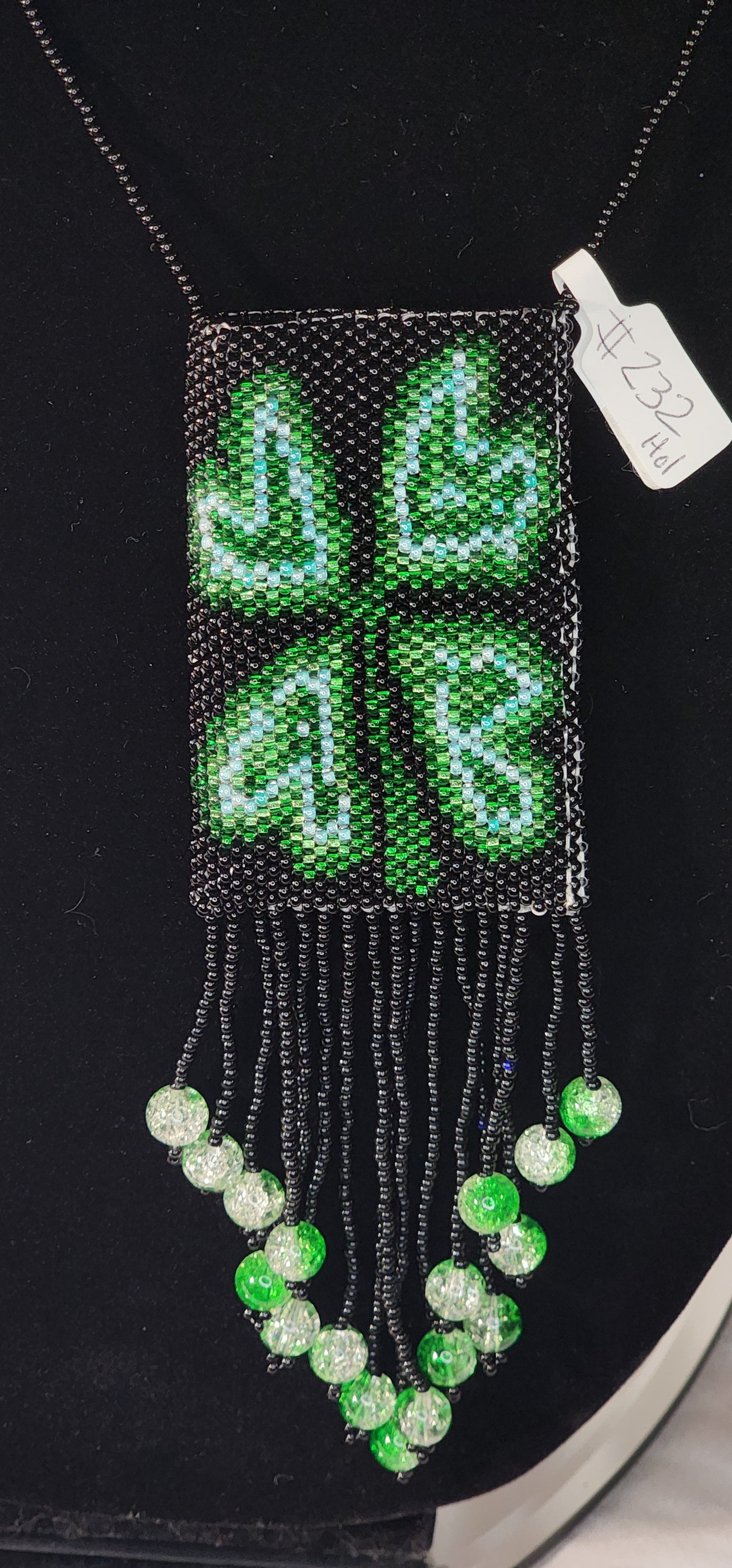 Handmade Beaded Pouch Necklaces – #232 - Four Leaf Clover