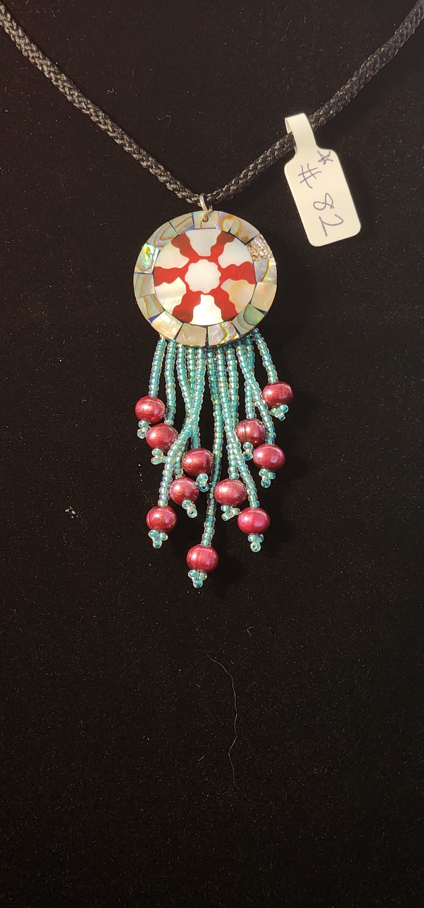 Handmade Beaded Necklace - #82 - Abalone & Coral