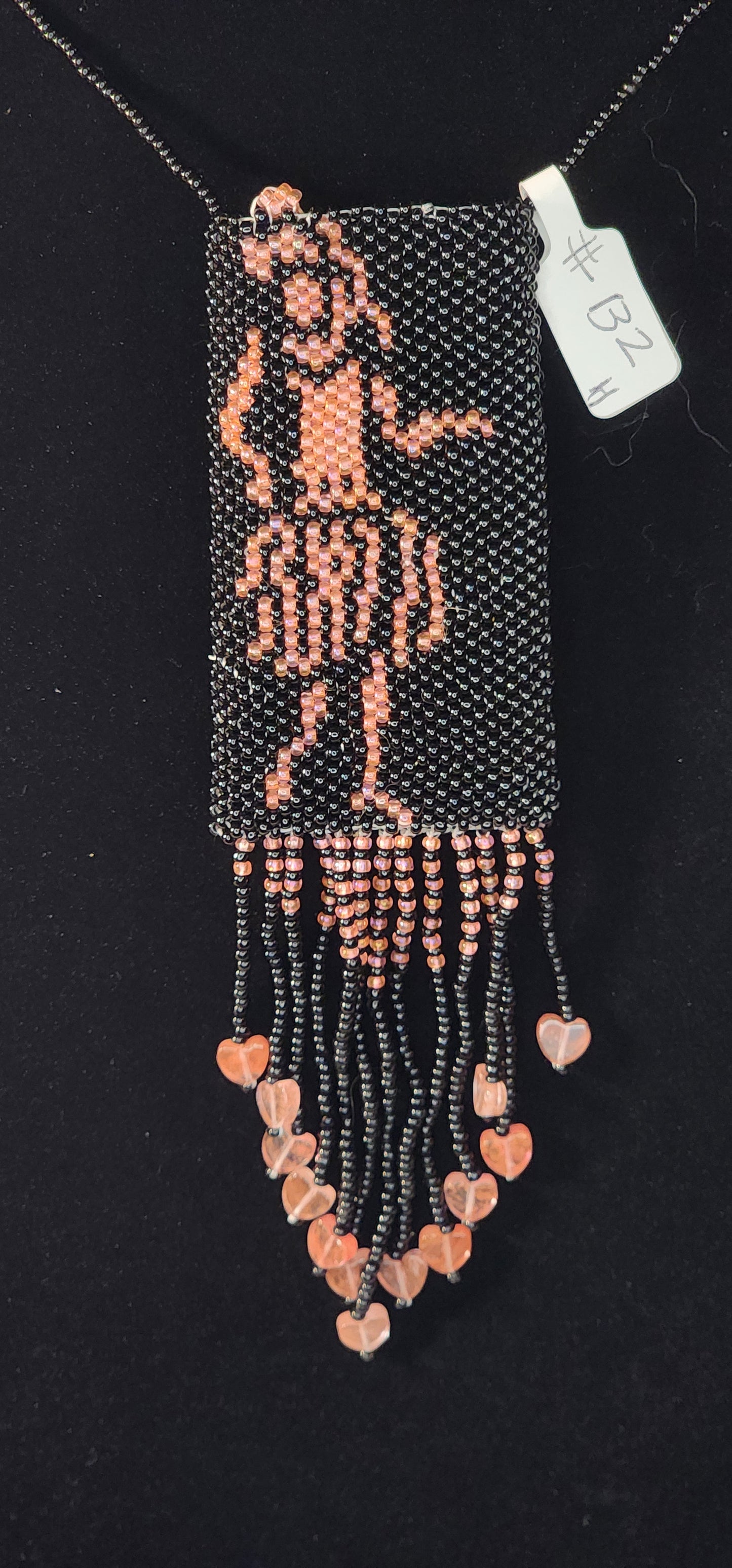 Handmade Beaded Pouch Necklaces – #132 - Pink Hula Girl