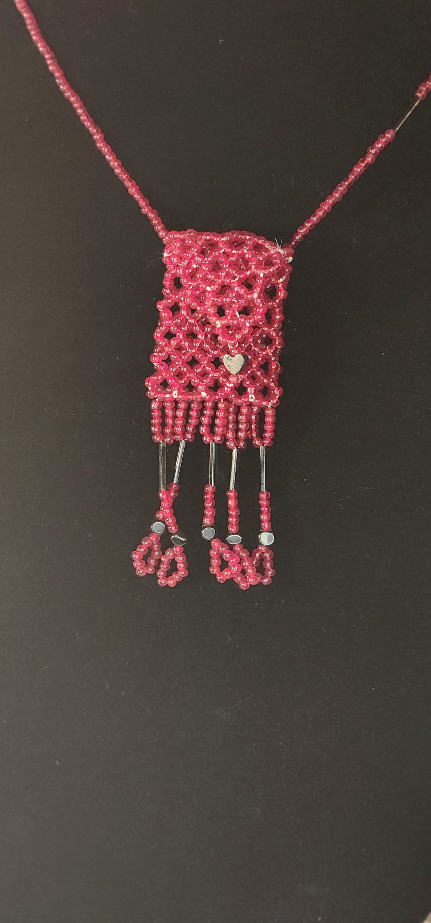 Handmade Beaded Pouch Necklaces – #400 - Red Rubies