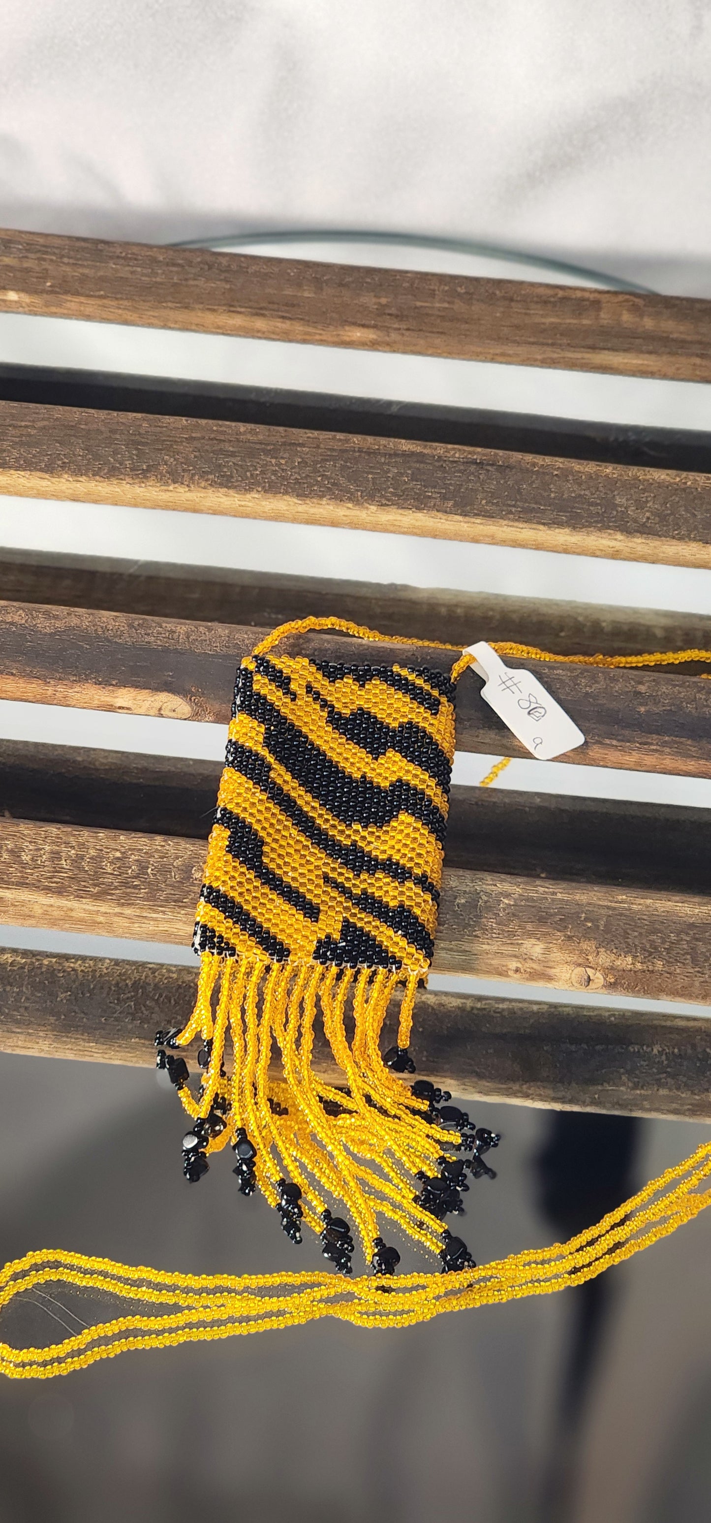 Handmade Beaded Pouch Necklaces – #80 - Tiger Stripes