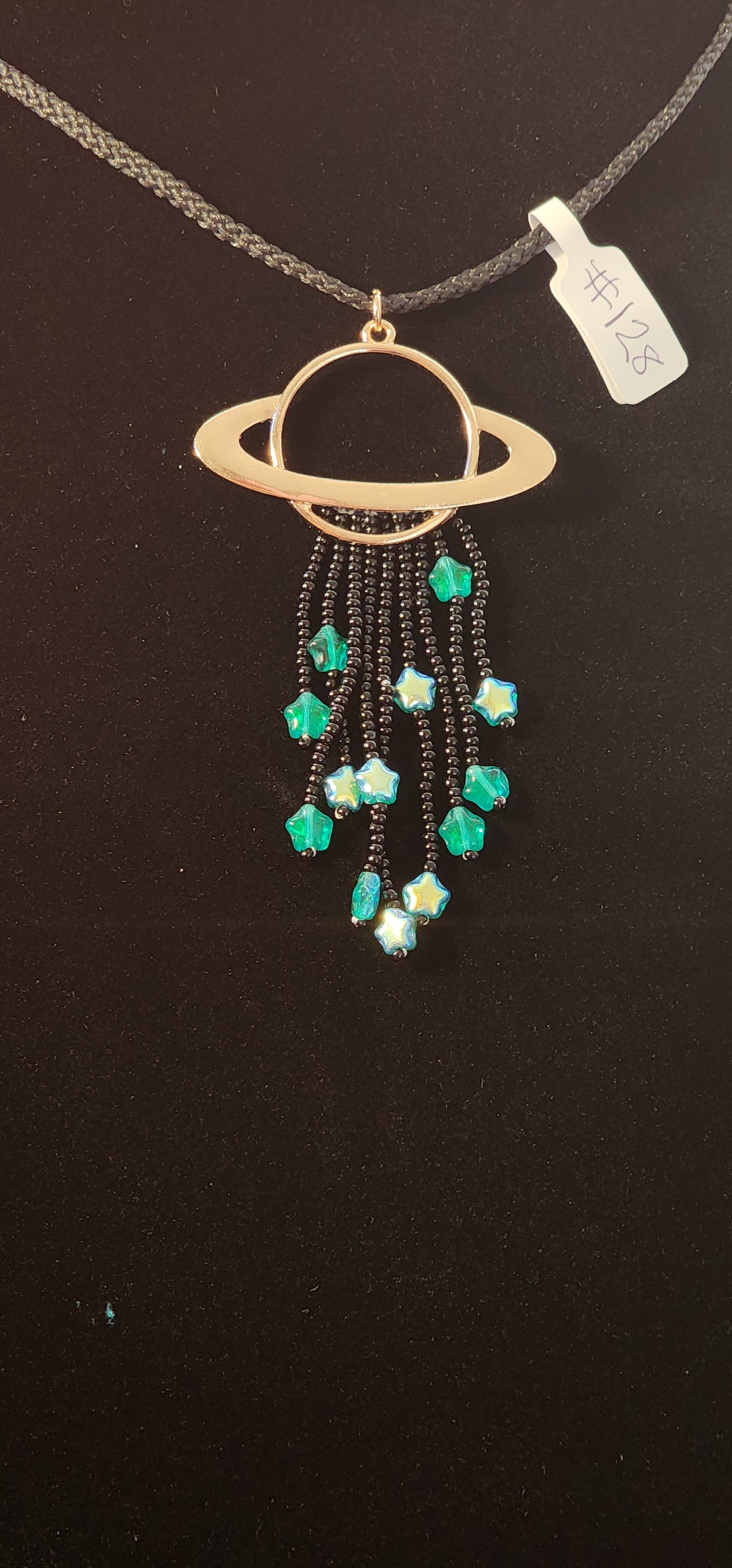 Handmade Beaded Necklace - #128 - Saturn & Stars