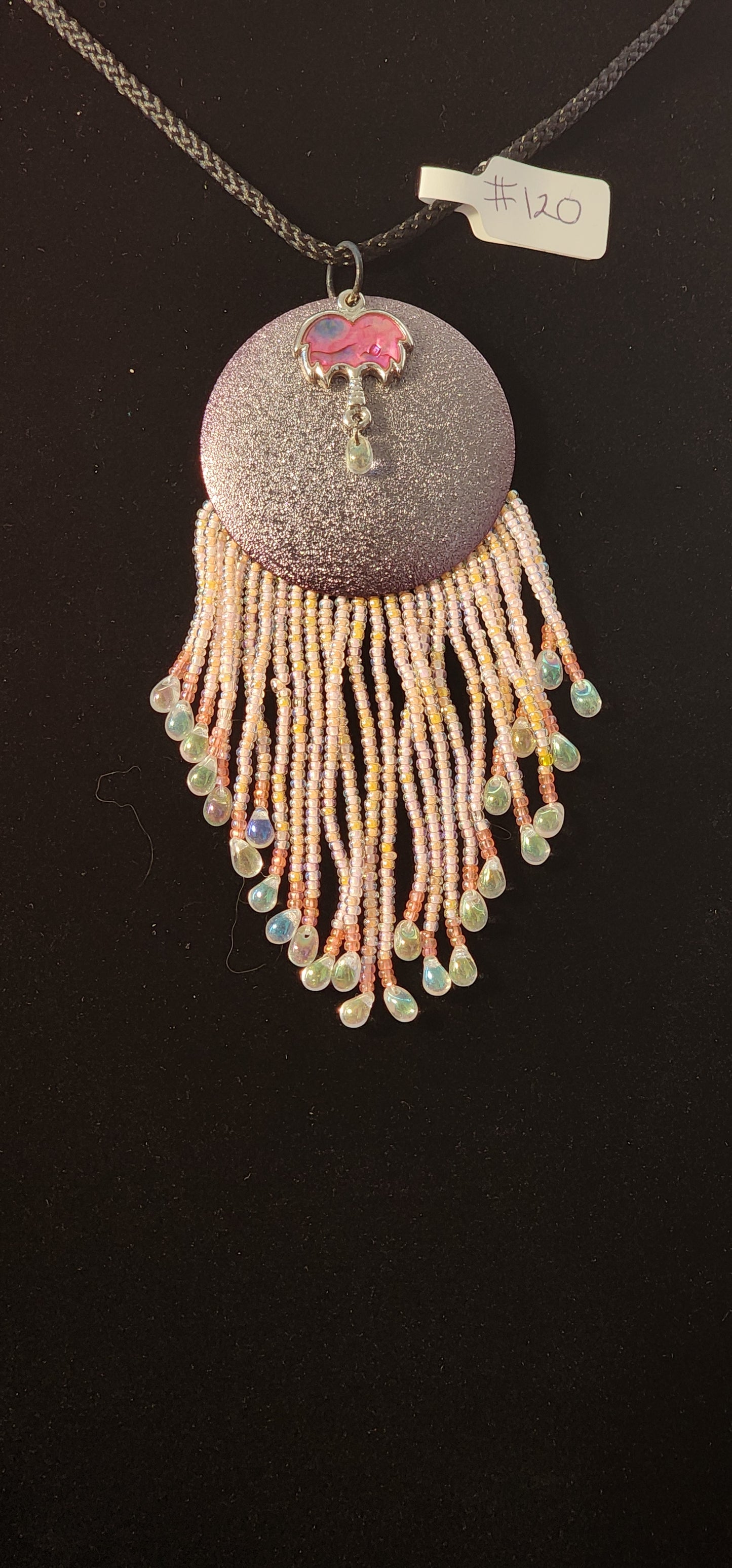 Handmade Beaded Necklace - #120 - Pink Palm Tree