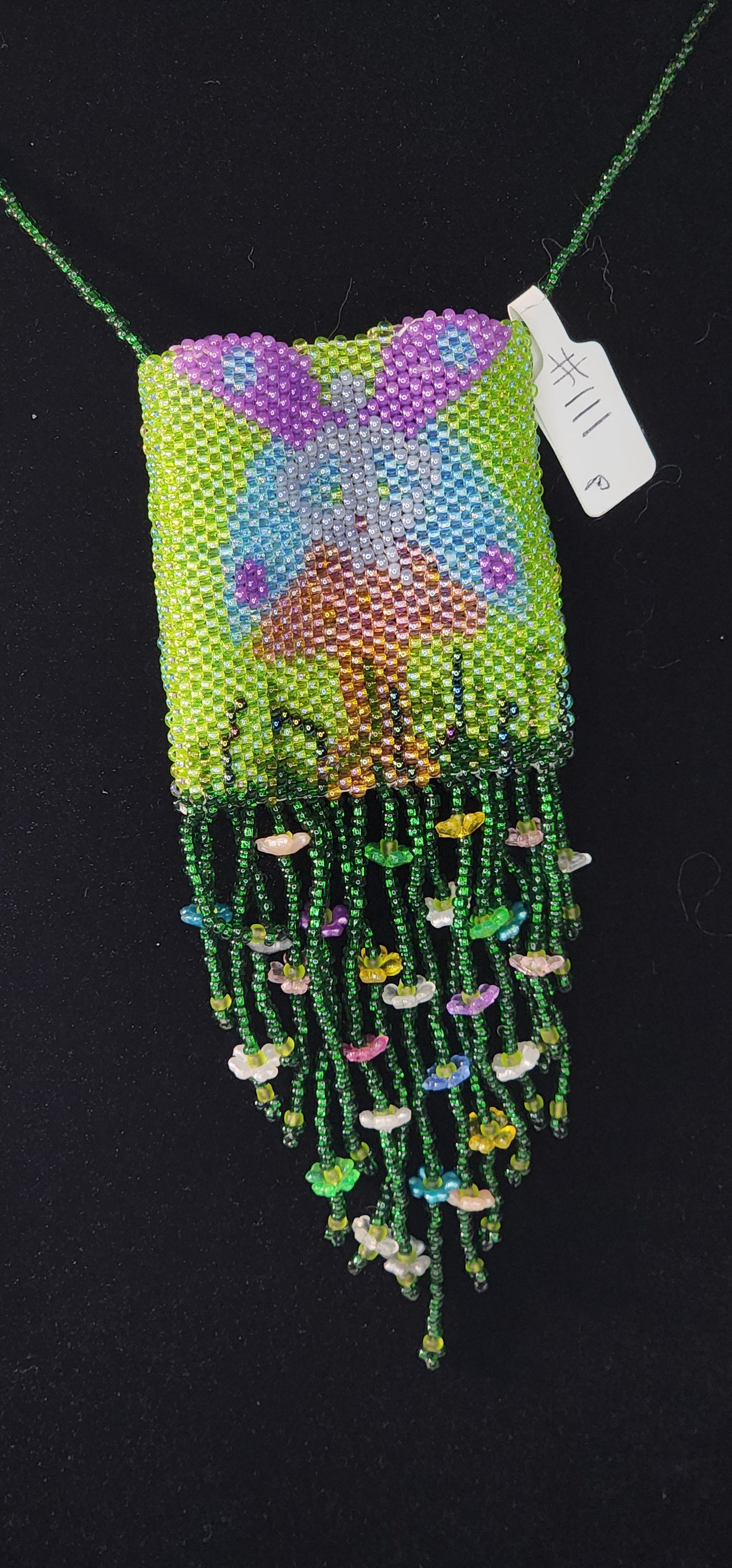 Handmade Beaded Pouch Necklaces – #111 - Garden Fairy