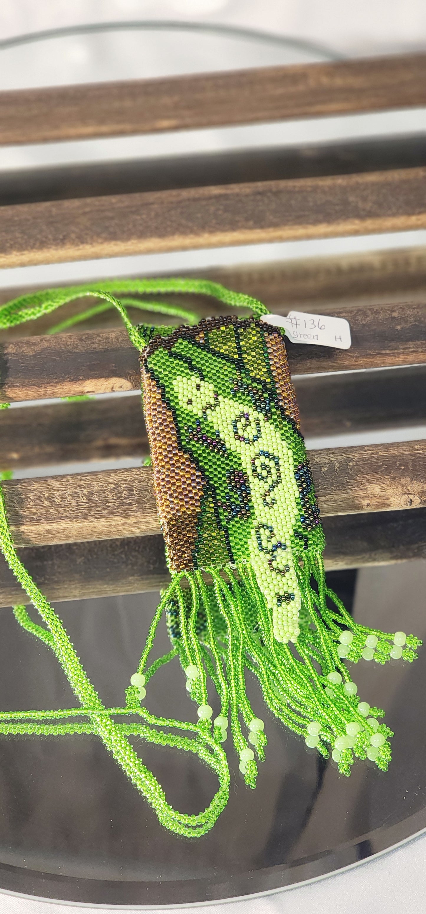 Handmade Beaded Pouch Necklaces – #136 - Lizard Lizard Lizard
