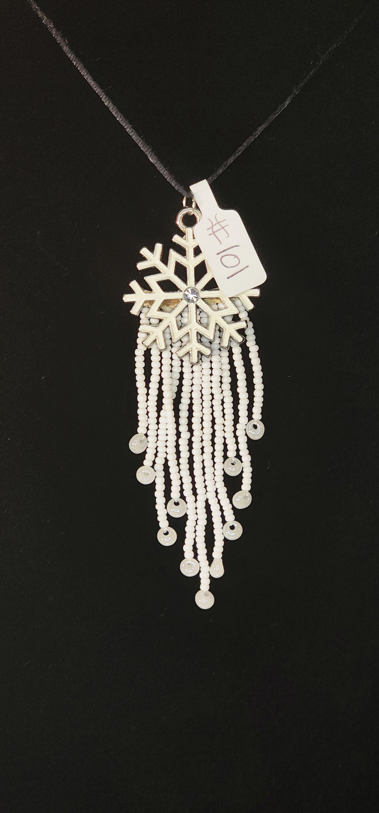 Handmade Beaded Necklace - #101 - White Snowflake