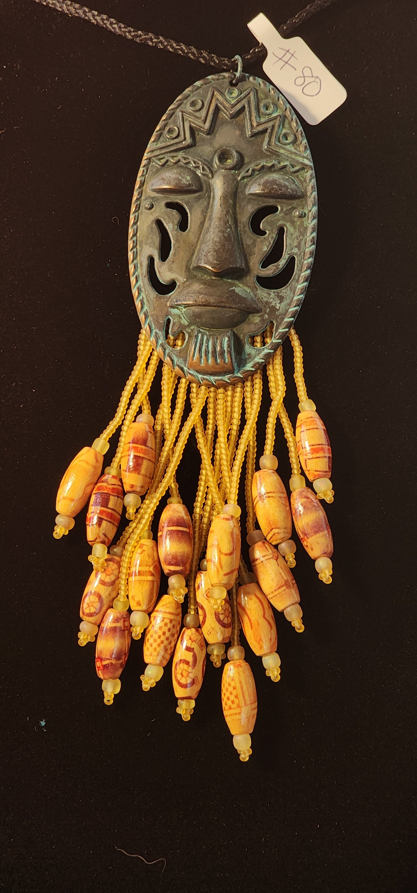 Handmade Beaded Necklace - #80 - Yellow Tiki