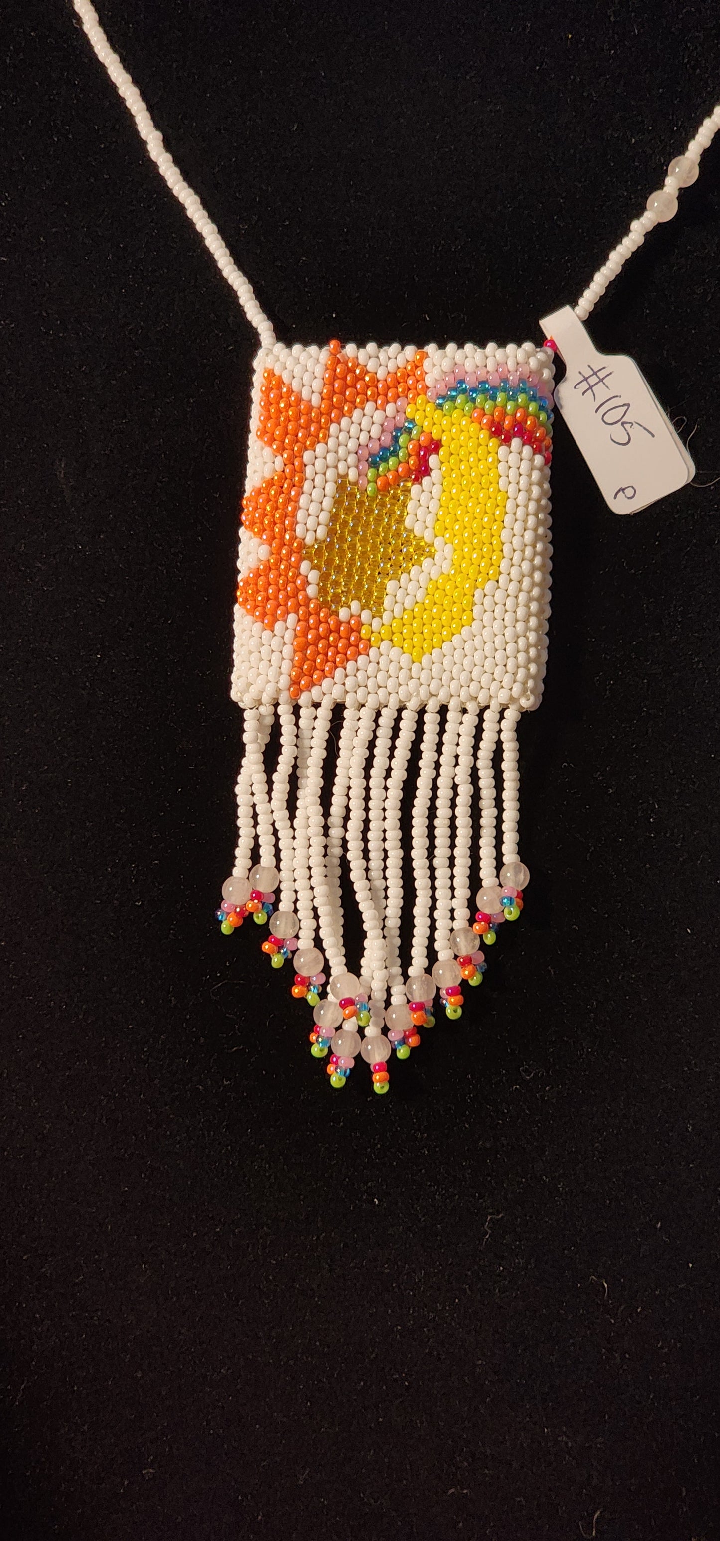 Handmade Beaded Pouch Necklaces – #105 - Rainbows & White