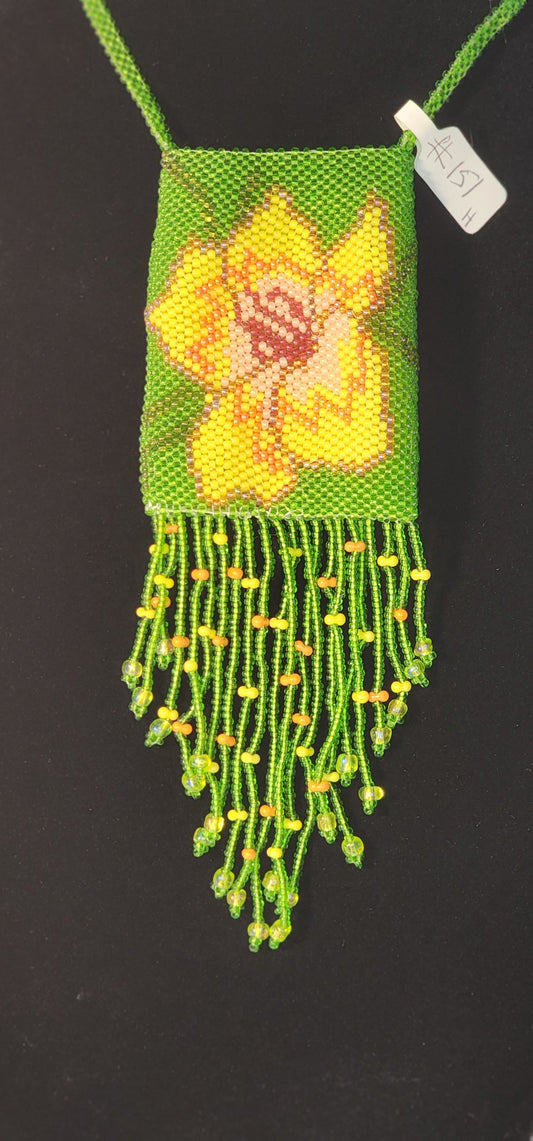 Handmade Beaded Pouch Necklaces – #151 - Tropical Flower