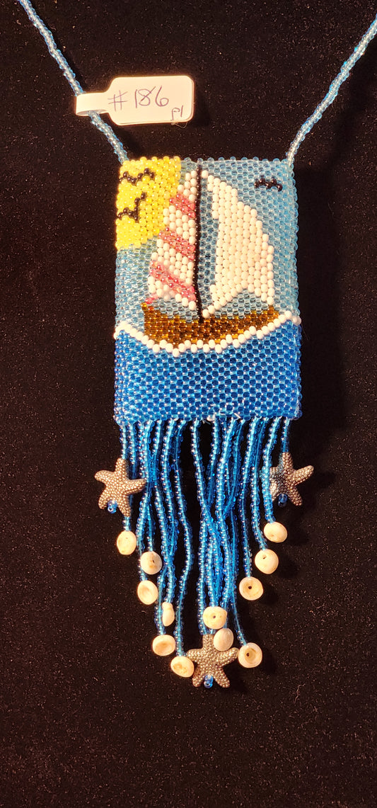 Handmade Beaded Pouch Necklaces –  #186 - Sailing