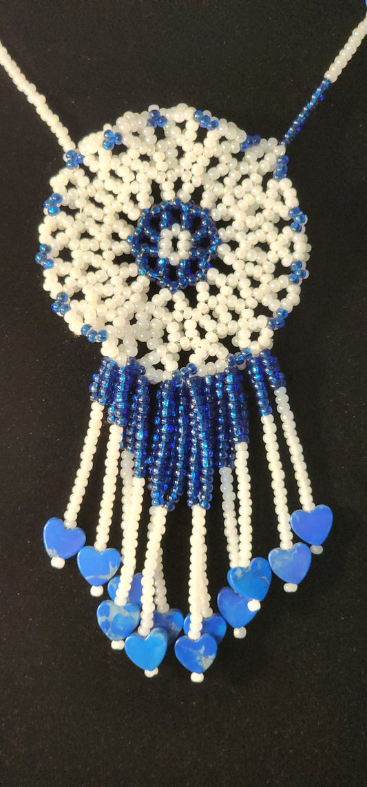 Handmade Beaded Pouch Necklaces – #403 - Blue Firework