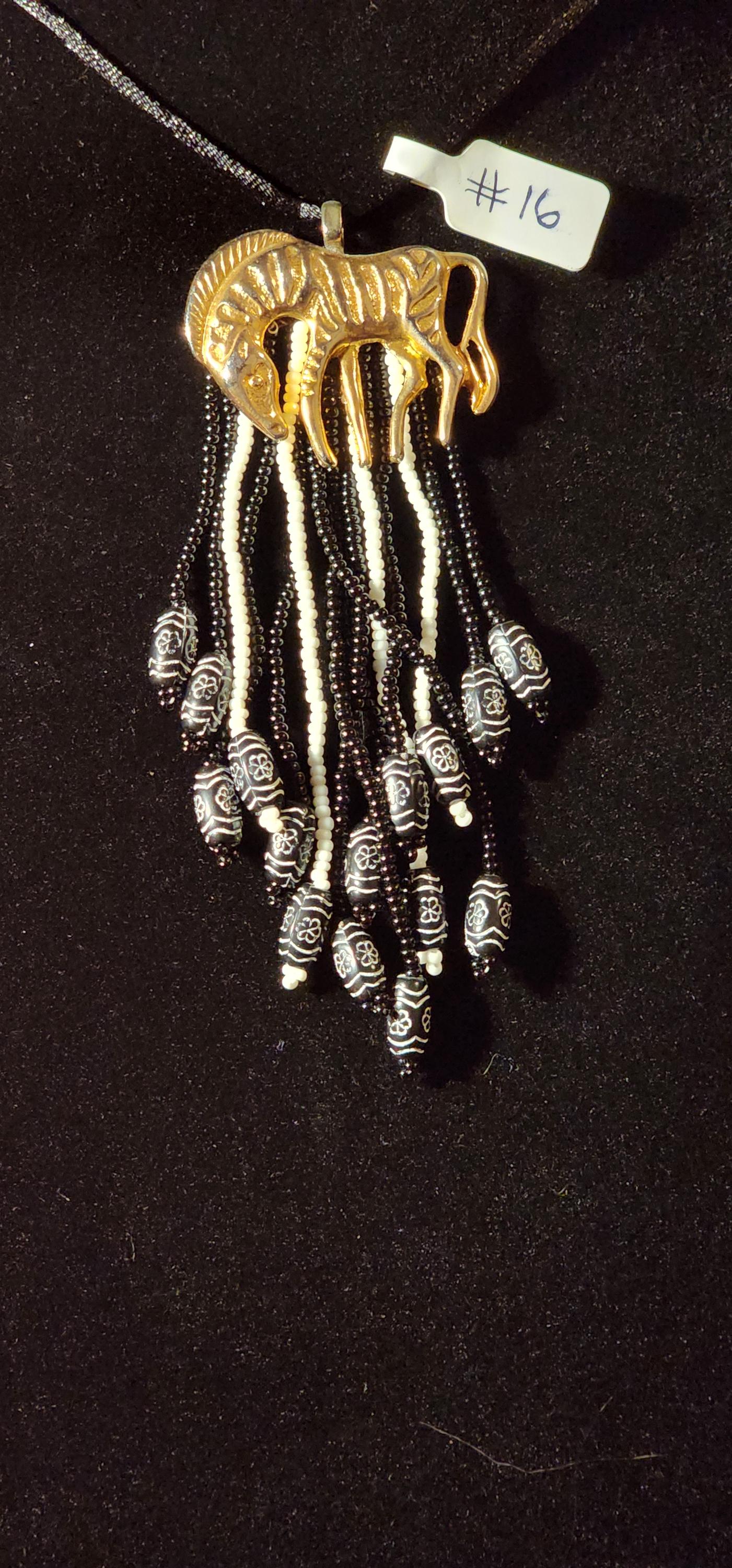 Handmade Beaded Necklaces – #16 - Gold Zebra