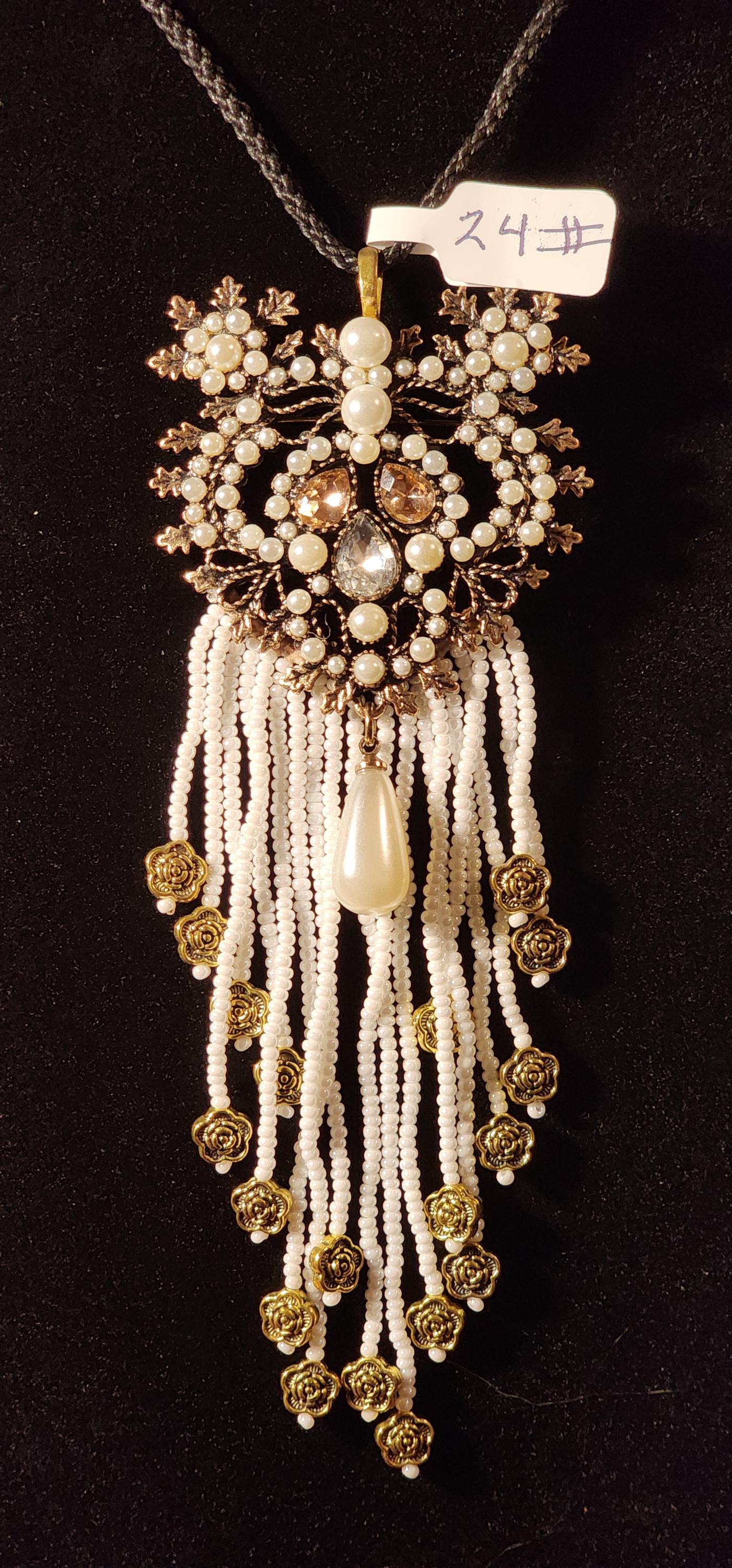 Handmade Beaded Necklaces – #24 - Gold Pin w/ Pearls