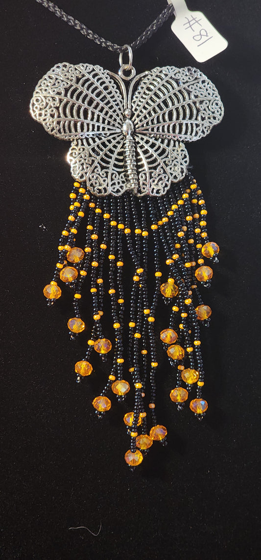 Handmade Beaded Necklace - #81 - Metal Butterfly