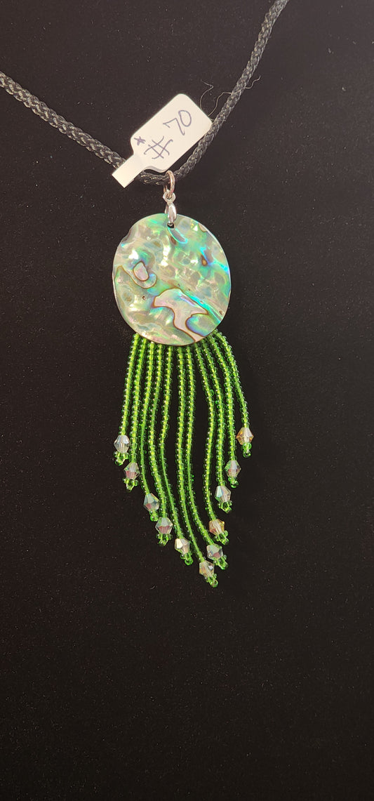 Handmade Beaded Necklace - #70- Green Abalone