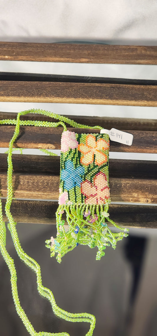 Handmade Beaded Pouch Necklaces – #141 -Spot It