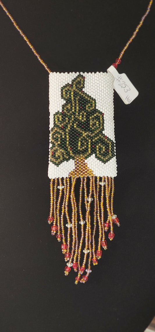 Handmade Beaded Pouch Necklaces – #253 - Golden Christmas