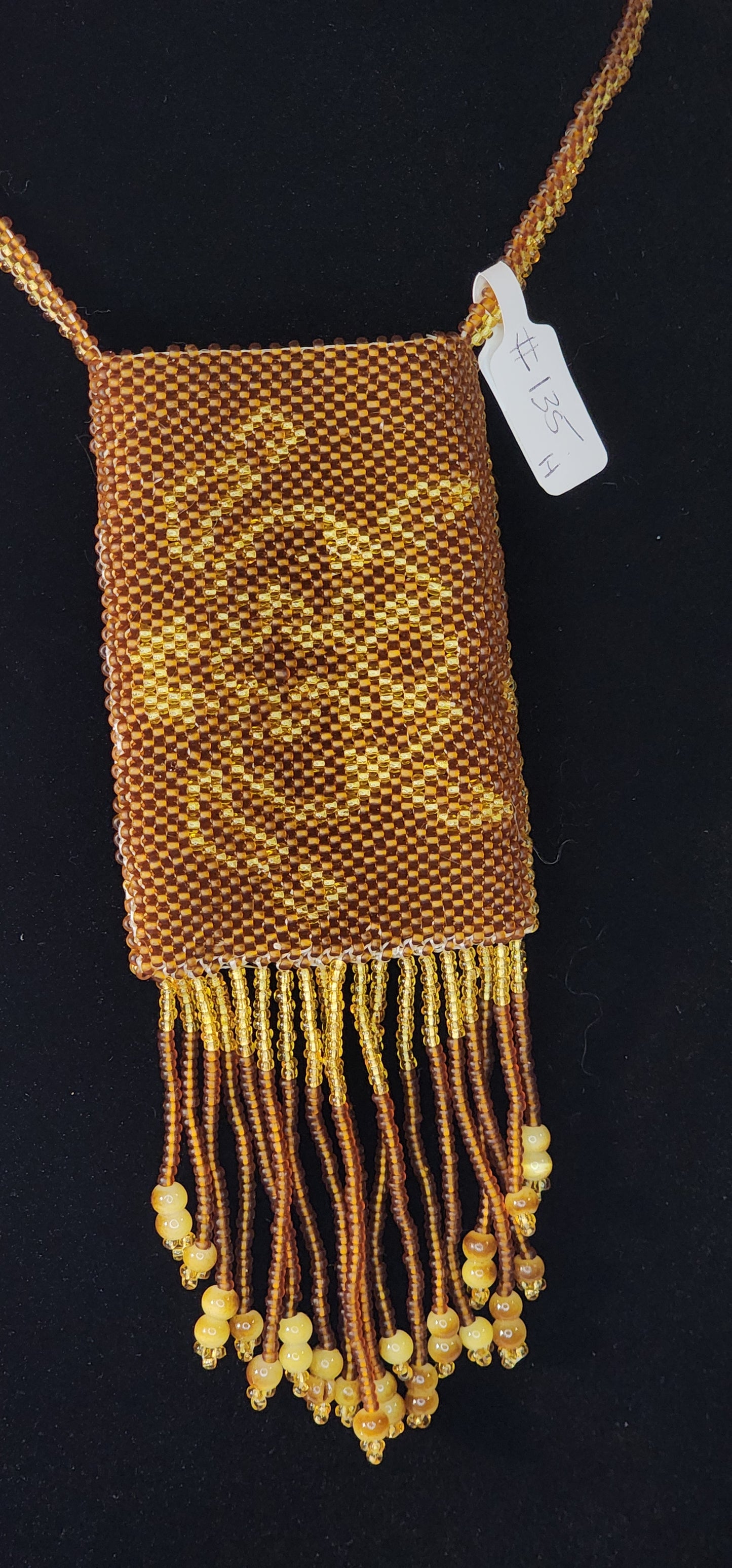 Handmade Beaded Pouch Necklaces – #135 - Brown Turtle