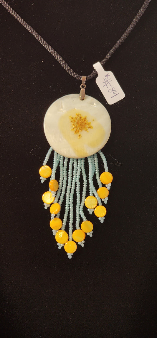 Handmade Beaded Necklace - #84 - Flowered Shell