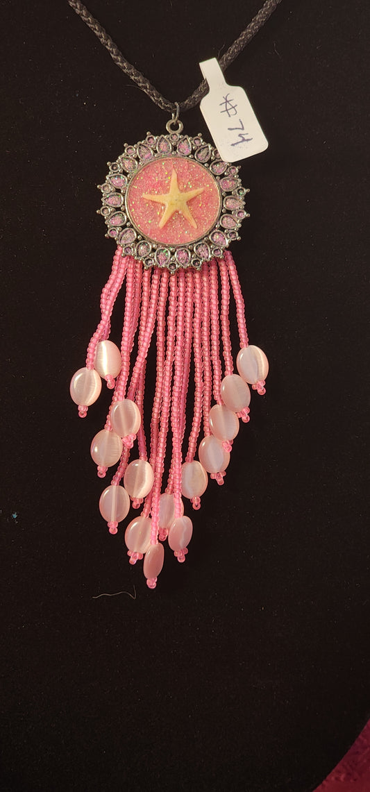 Handmade Beaded Necklace - #74 - Pink Starfish