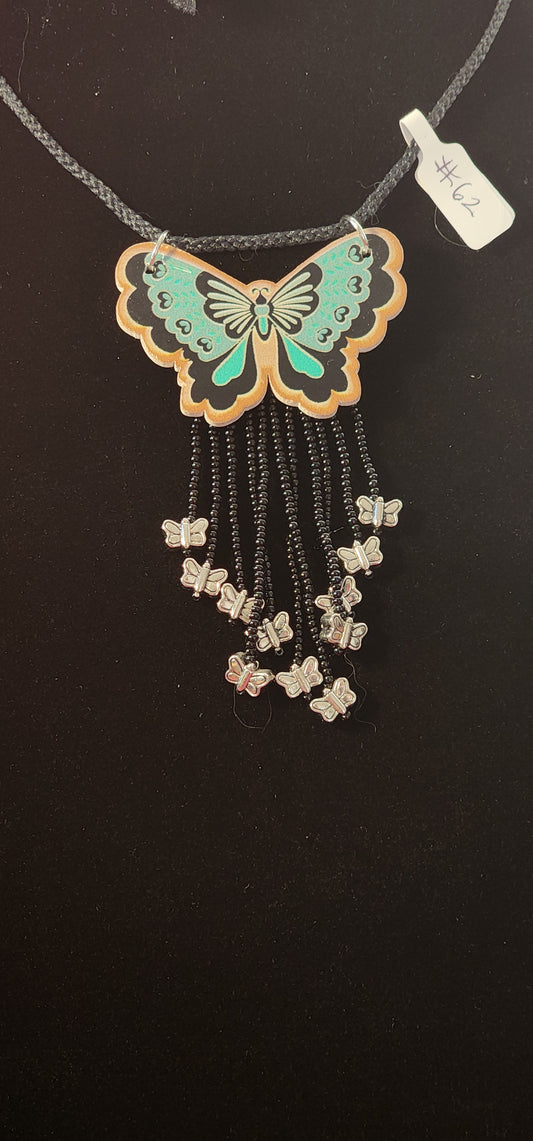 Handmade Beaded Necklace - #62 - Blue Butterfly