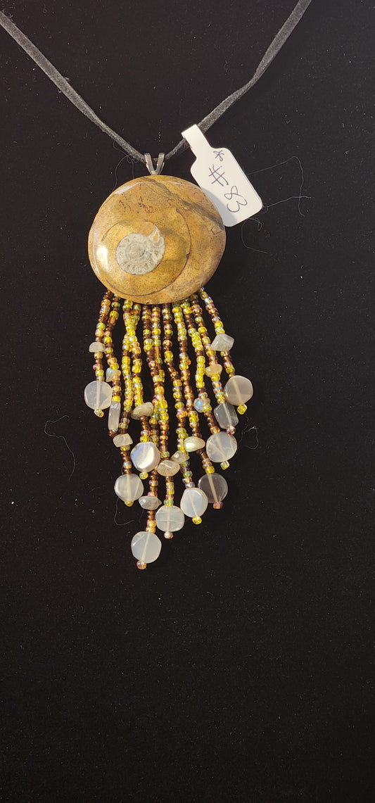 Handmade Beaded Necklace - #83 - Fossil