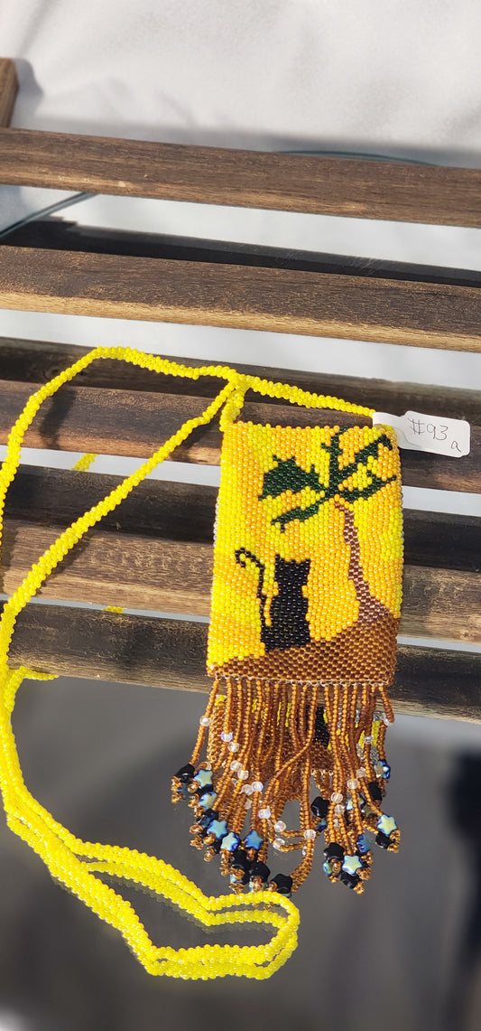 Handmade Beaded Pouch Necklaces – #93 - Sunrise Kitty