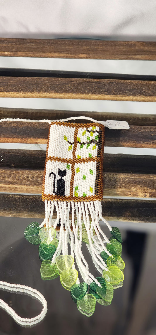 Handmade Beaded Pouch Necklaces – #72 - Cat in the Window