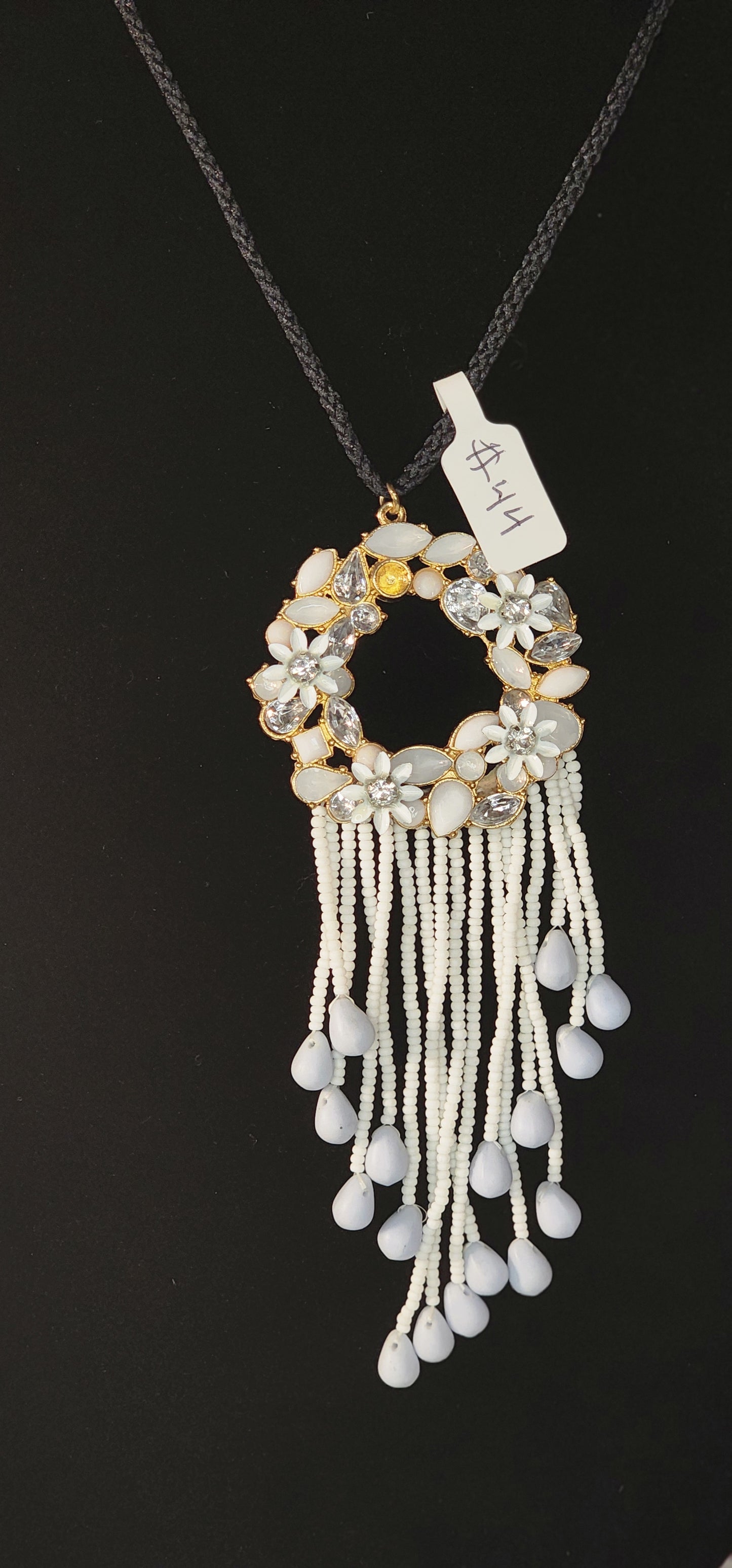 Handmade Beaded Necklace - #44 - White Wreath