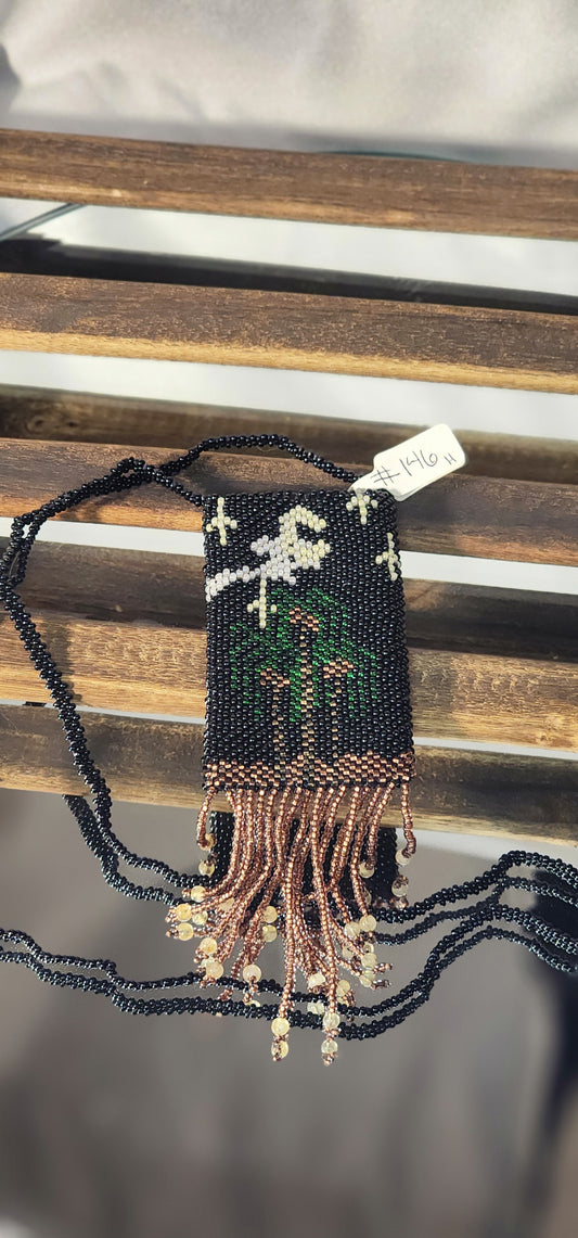 Handmade Beaded Pouch Necklaces – #146 - Midnight Palms