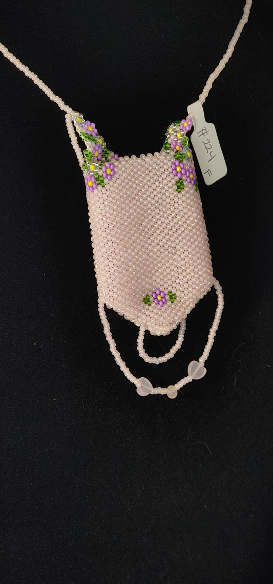 Handmade Beaded Pouch Necklaces – #224 - Lilac Flowers