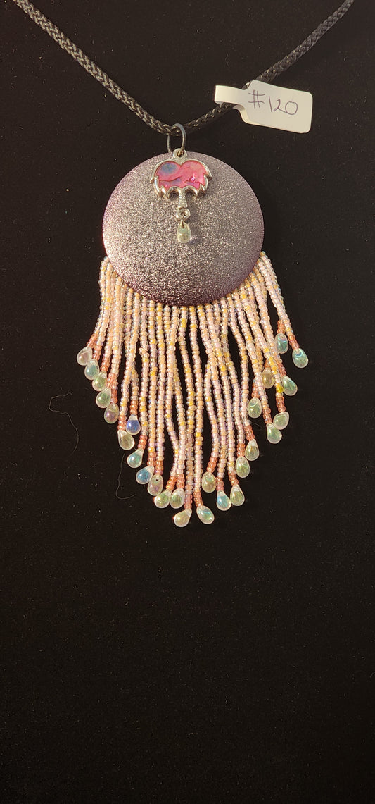 Handmade Beaded Necklace - #120 - Pink Palm Tree