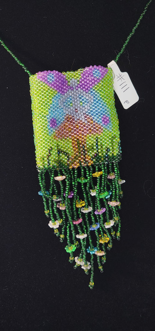 Handmade Beaded Pouch Necklaces – #111 - Garden Fairy