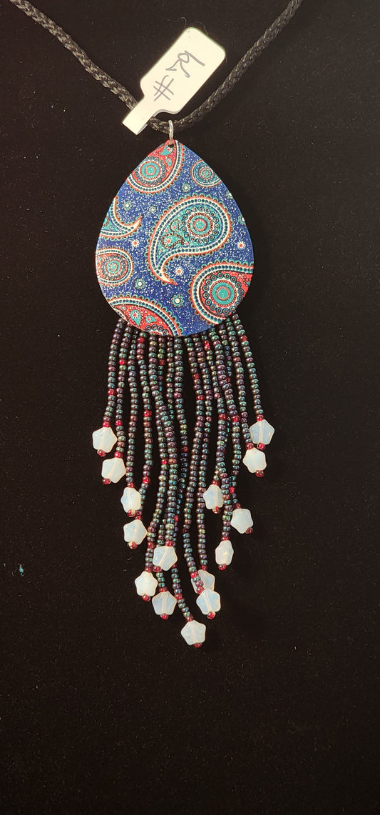 Handmade Beaded Necklace - #79 - Blue Paisley