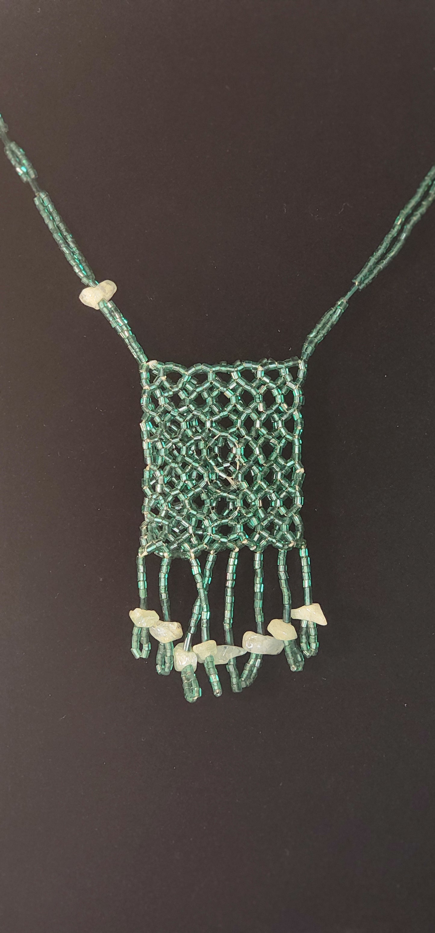 Handmade Beaded Pouch Necklaces – #402 - Ever-green