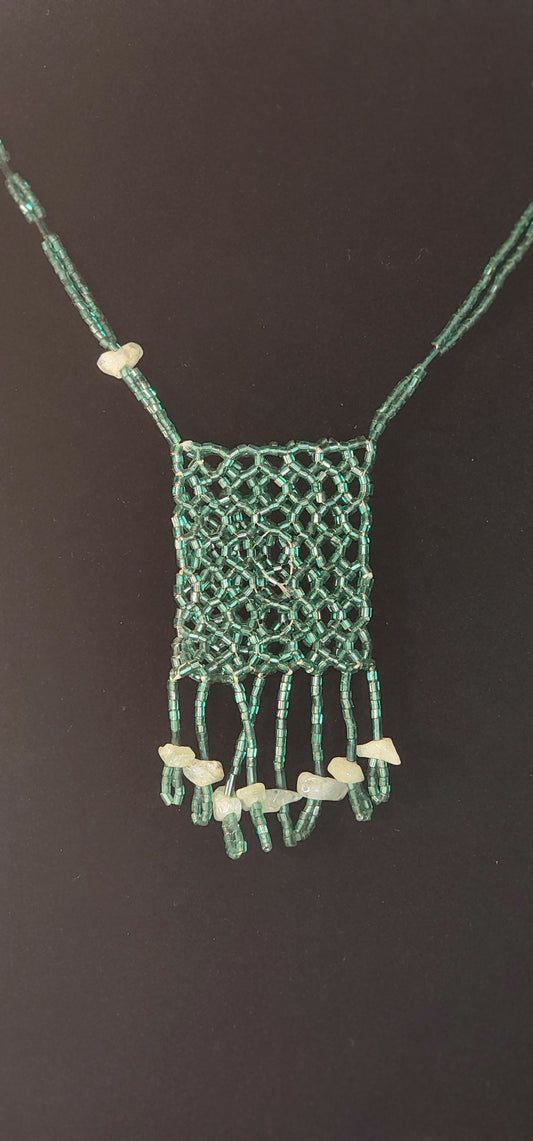 Handmade Beaded Pouch Necklaces – #402 - Ever-green