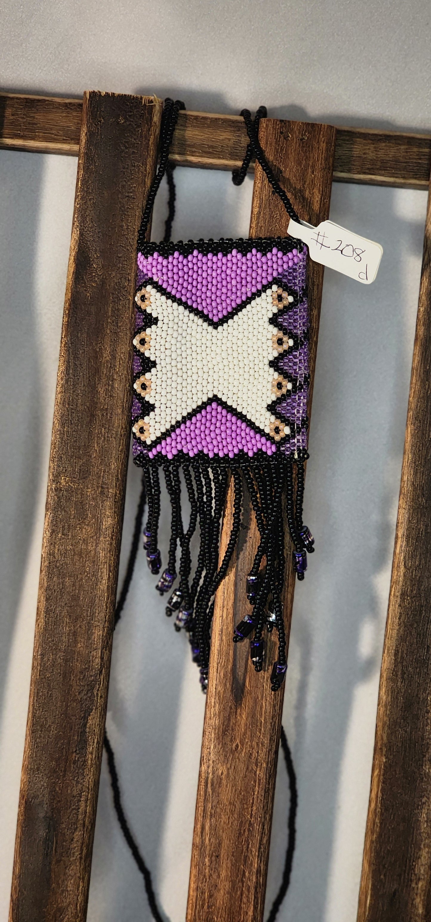 Handmade Beaded Pouch Necklaces – #208 - Purple Rug